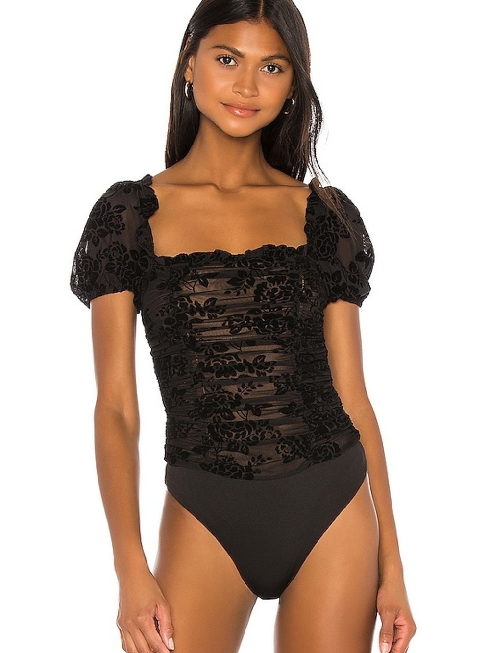 MAJORELLE Julius Bodysuit Black Floral Velvet